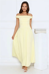 Camellia Charm Off Shoulder Maxi Dress Yellow