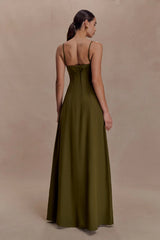 Sofie Pintuck Linen Maxi Dress - Khaki