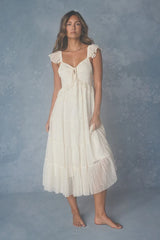 Meli Cream Mixed Media Tiered Midi Dress