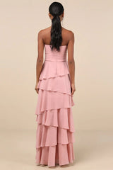 Gorgeous Essence Blush Strapless Tiered Maxi Dress