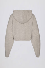 Soft Knit Zip-Up Cropped Hoodie in Beige