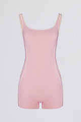 Soft Active Backless Contrast Unitard in Powder Pink