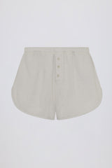 Button-Detail Mid-Rise Shorts in Light Grey