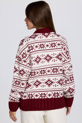 Jacquard-Knit Oversized Jumper in Crimson Red