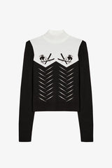 Knit Long-Sleeve Fitted Top in Black