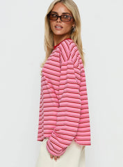 Settle Down Long Sleeve Top Pink / Red Stripe