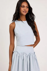 Cindy Light Blue Linen Two-Piece Maxi Dress