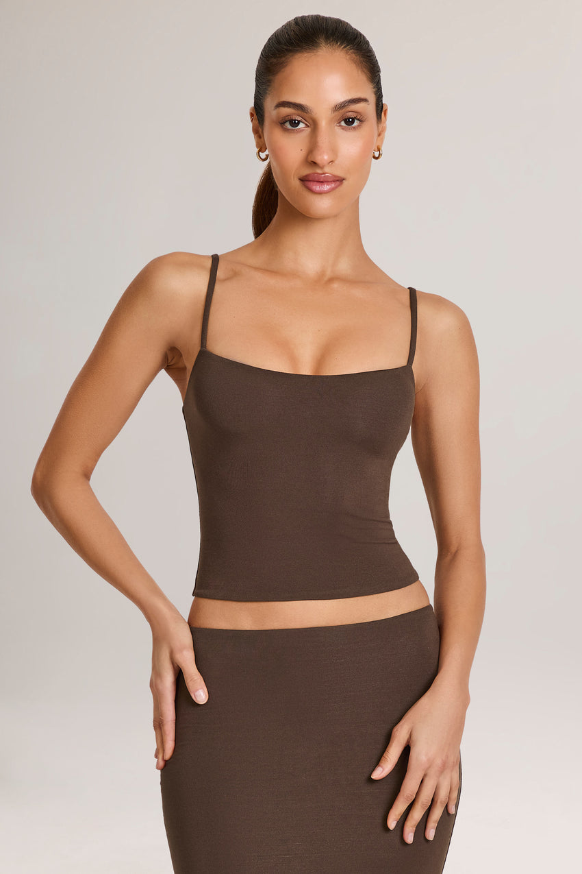 Modal Scoop-Neck Tank Top in Chocolate Brown
