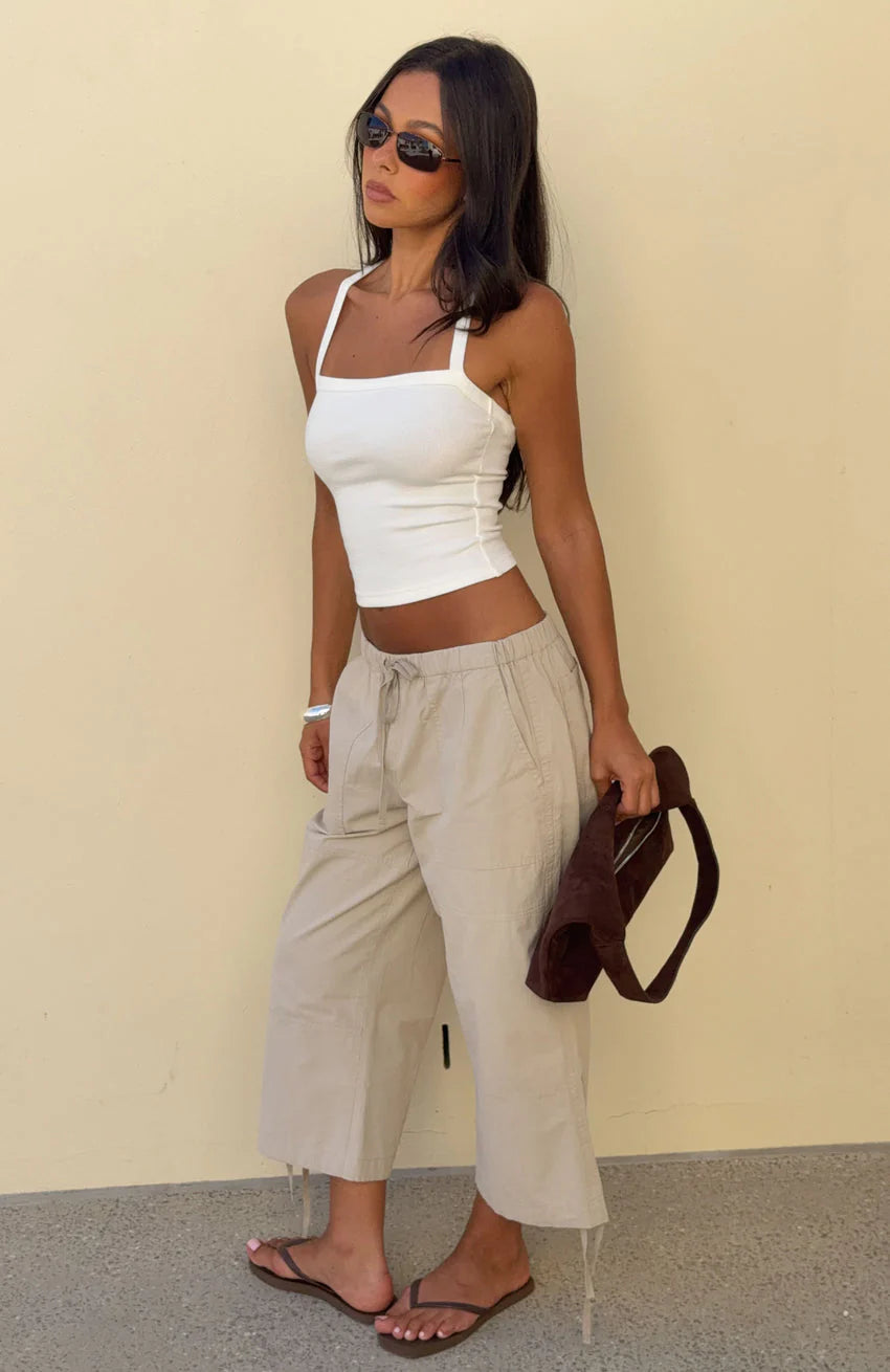 Date Me Capri Cargo Pants Stone