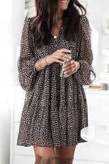 Elegant Print Buckle Flounce V Neck A Line Dresses
