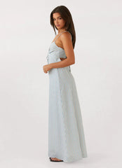 Flora Linen Maxi Dress - Blue Choc Stripe