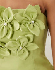 ASOS LUXE bandeau linen corsage detail mini dress in pistachio