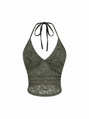 Lace Halter Neckline Floral Cami Top