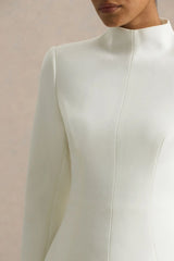 Pepita | Cream High-Neck Tailored Maxi Dress With Drop-Waist And Satin Skirt