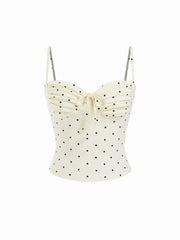 Cotton Polka Dot Ruched Knotted Cropped Cami Top