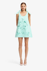 Harper Bow Appliqué Mini Dress - Pale Turquoise