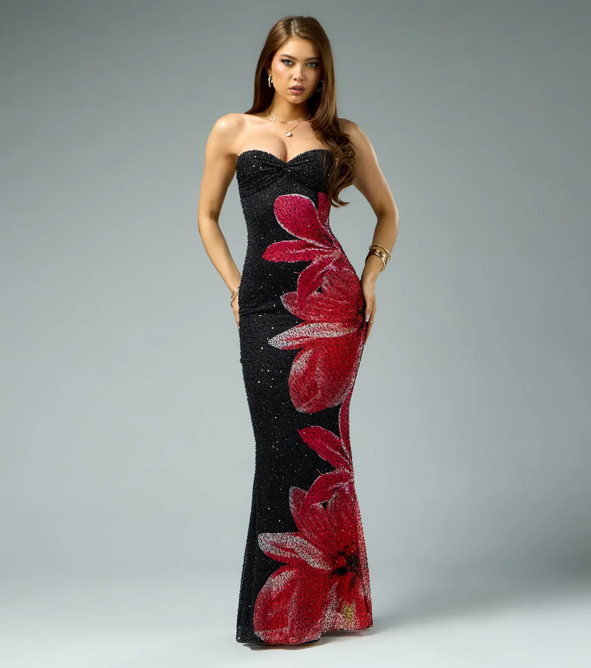 Melony Floral Beaded Formal Dress