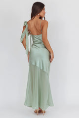 Gilded Dream Shoulder Detail Chiffon Hem Maxi Dress Sage