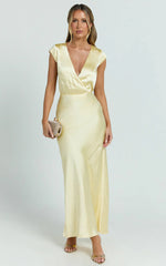 Hailey Midi Dress - Cap Sleeve V Neck Dress in Lemon