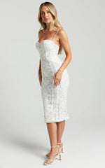 Shayda Lace Midi Dress - Bust Cup Lace Dress in White