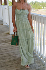 Carol Smocked Maxi Dress-Olive/Cream