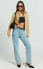 Welmina Jacket - Suede Collared Fitted Jacket in Sand
