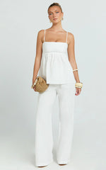 Valerie Two Piece Top and Pants Set - Baby Doll Top And Relaxed Pants Set in Off White