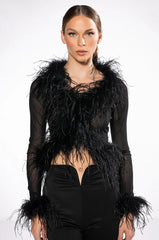 DARK ANGEL MESH FEATHER TRIM TOP