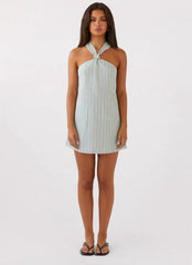 Keira Linen Micro Mini Dress - Blue Choc Stripe