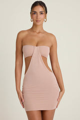 Bandeau Cut-Out Mini Dress in Warm Peach